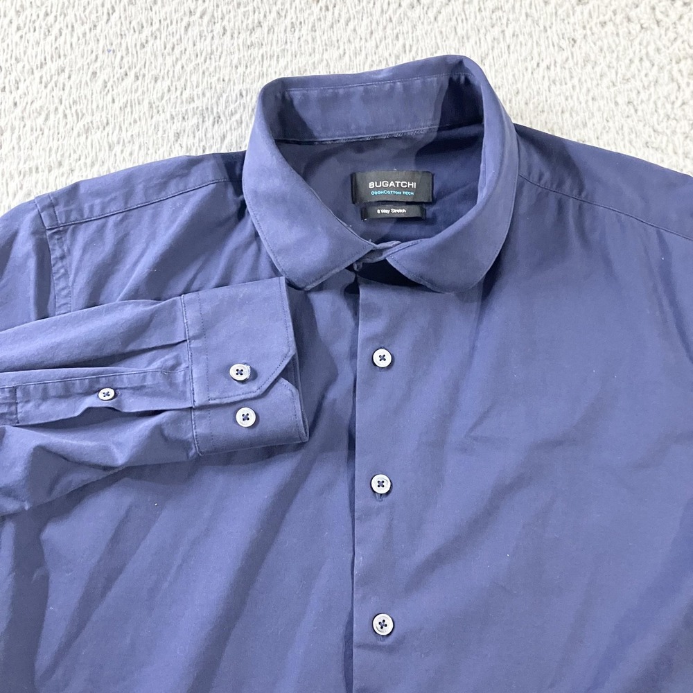 Bugatchi Shirt Mens XL Blue OoohCotton Tech Stretch Dress Button Long Sleeve